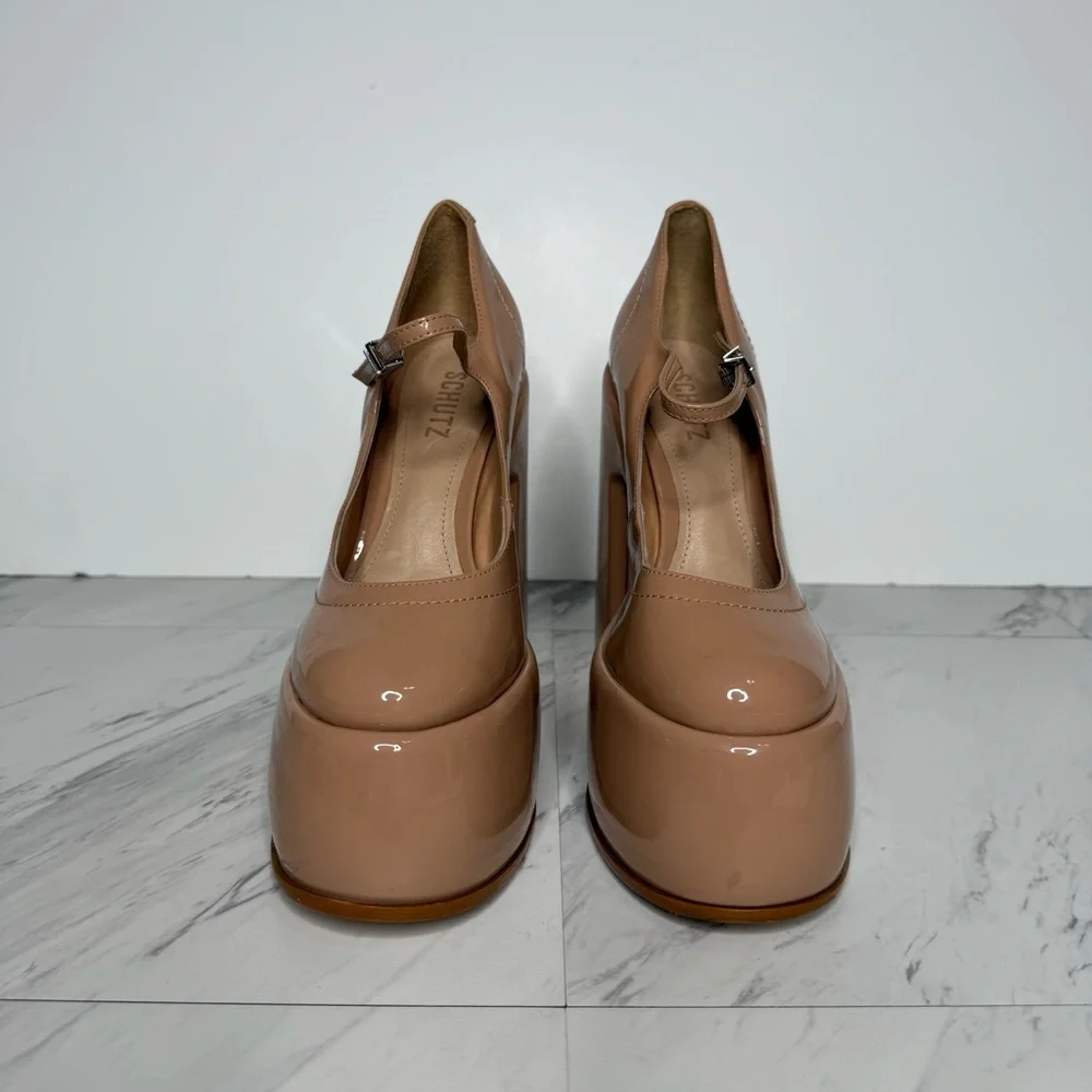 Schutz Zayne Tan Patent Platform Mary Jane 8B